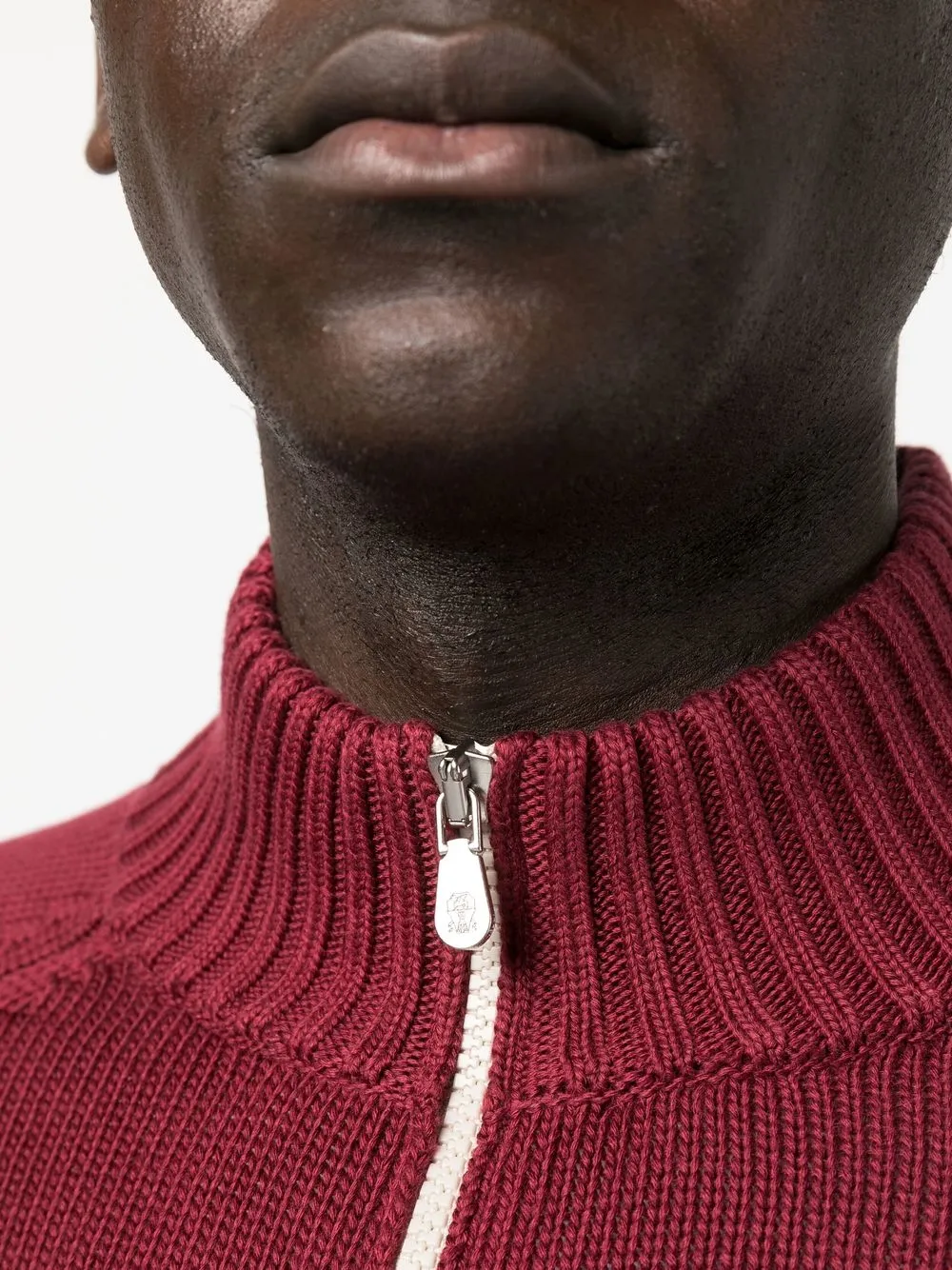 Brunello Cucinelli Zip Front Cotton Sweater In Red