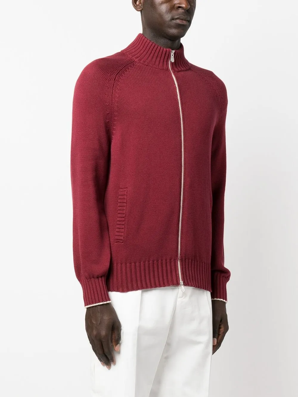 Brunello Cucinelli Zip Front Cotton Sweater In Red