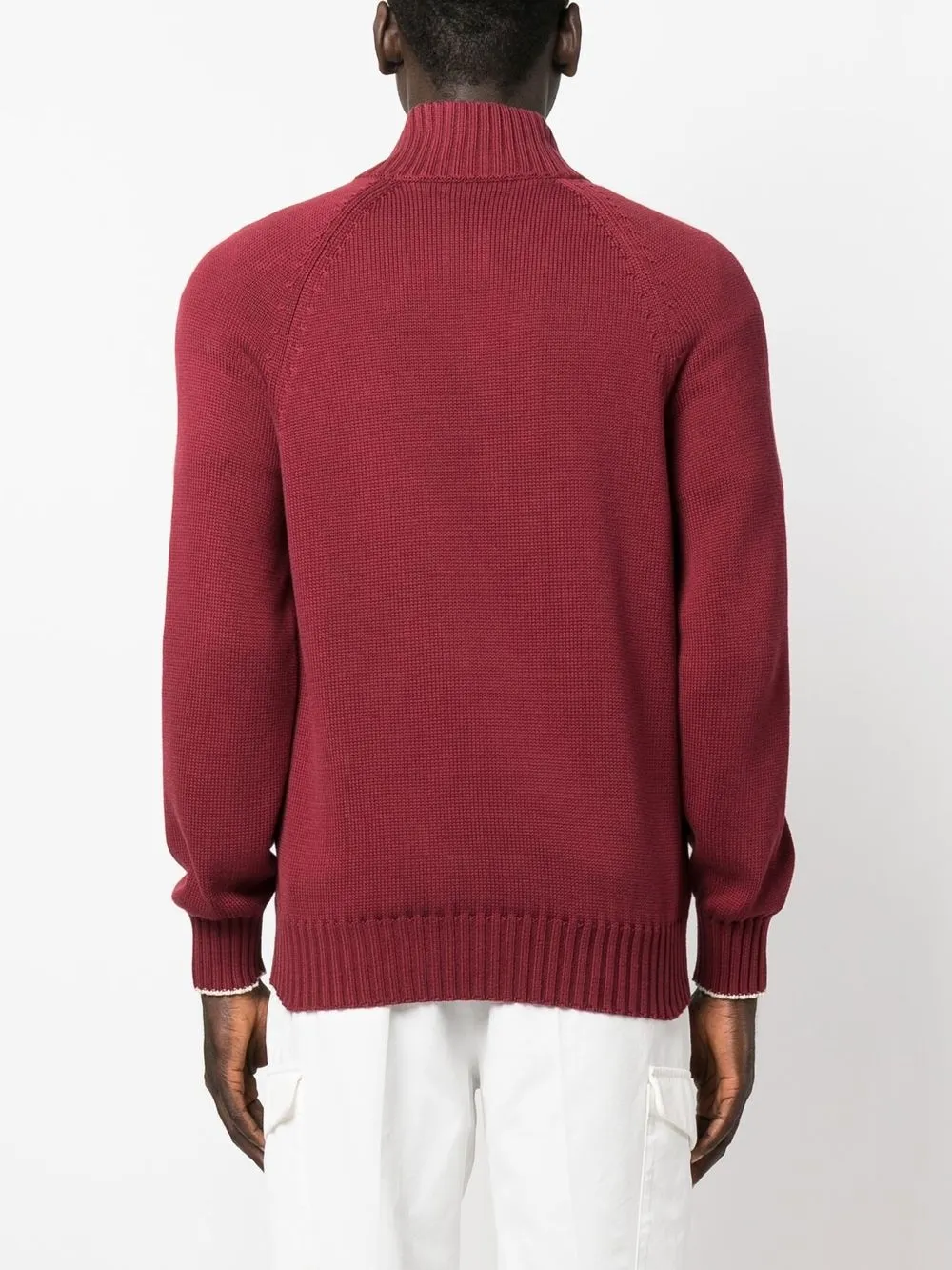 Brunello Cucinelli Zip Front Cotton Sweater In Red