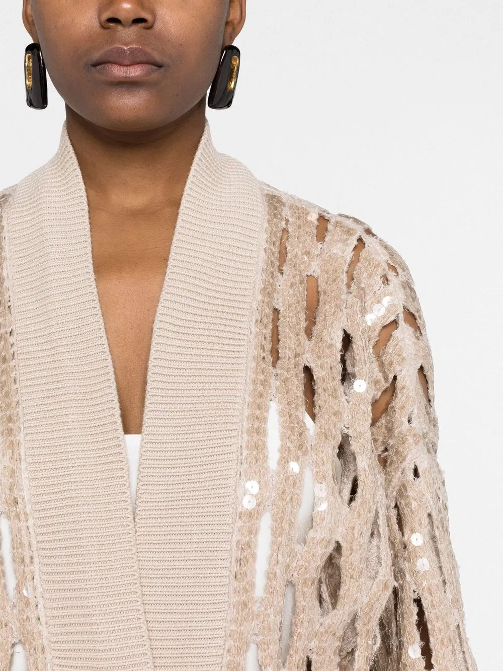 Brunello Cucinelli Sequin-embellished Knitted Cardigan In Neutrals