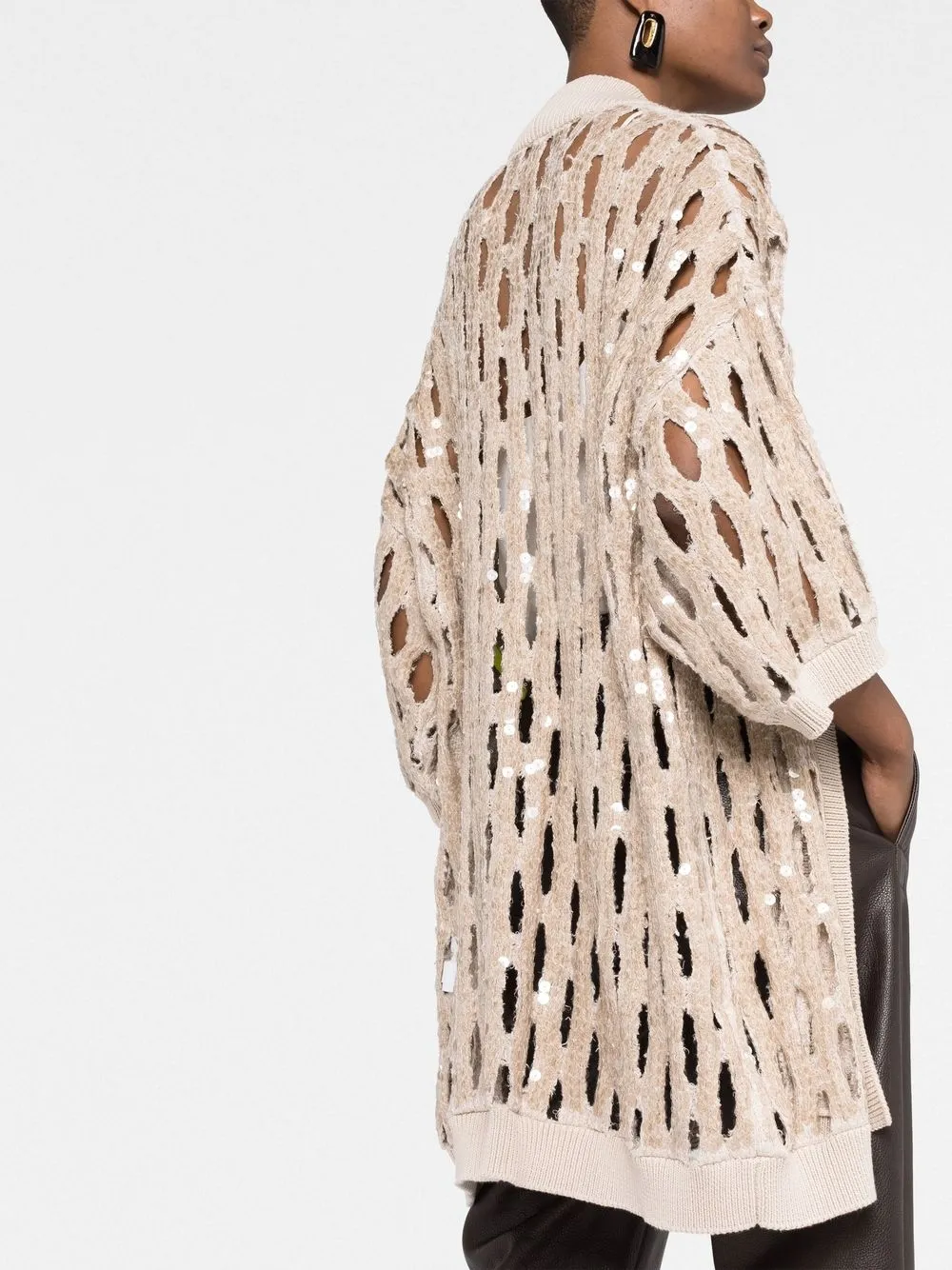 Brunello Cucinelli Sequin-embellished Knitted Cardigan In Neutrals