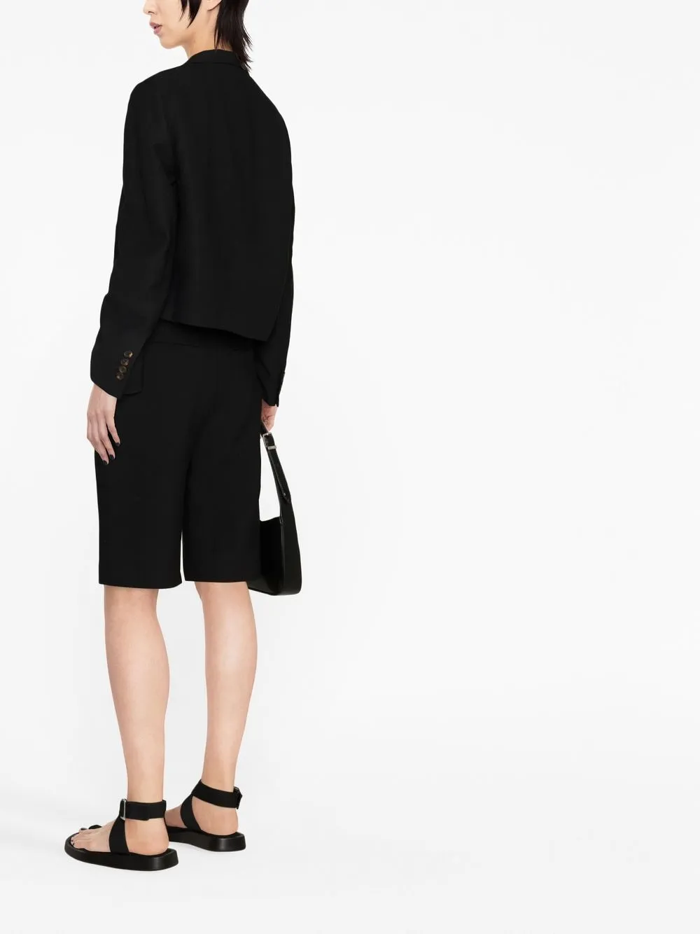 Brunello Cucinelli Monili-trim Single-breasted Linen Twill Crop Blazer Jacket In Black