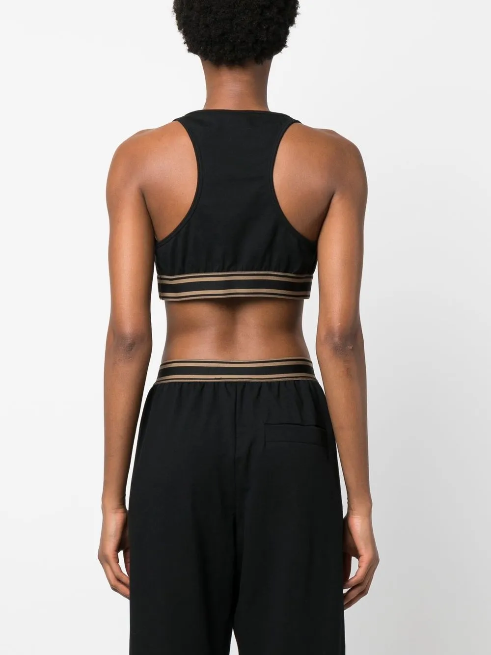 Brunello Cucinelli Striped V-neck Crop Top In Black
