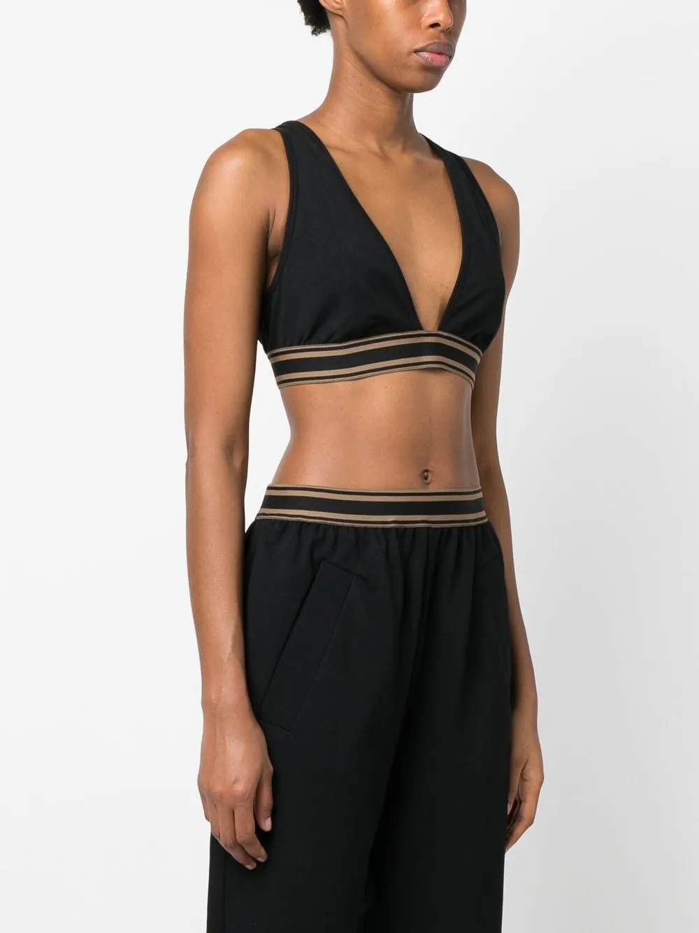 Brunello Cucinelli Striped V-neck Crop Top In Black