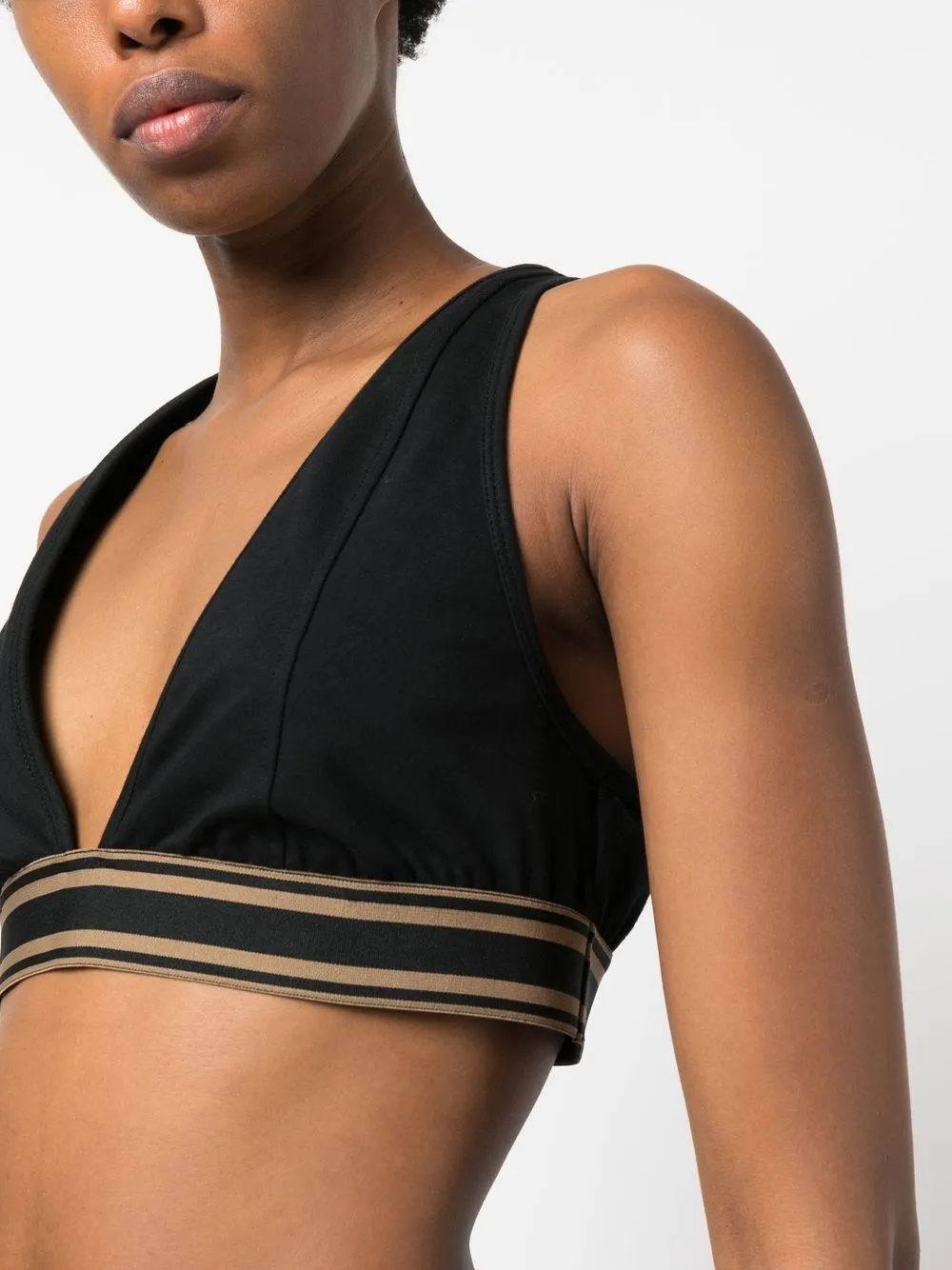 Brunello Cucinelli Striped V-neck Crop Top In Black