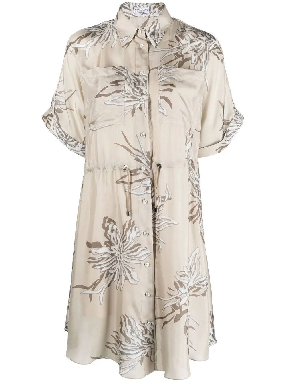 

Brunello Cucinelli abstract-print silk shirtdress - Neutrals