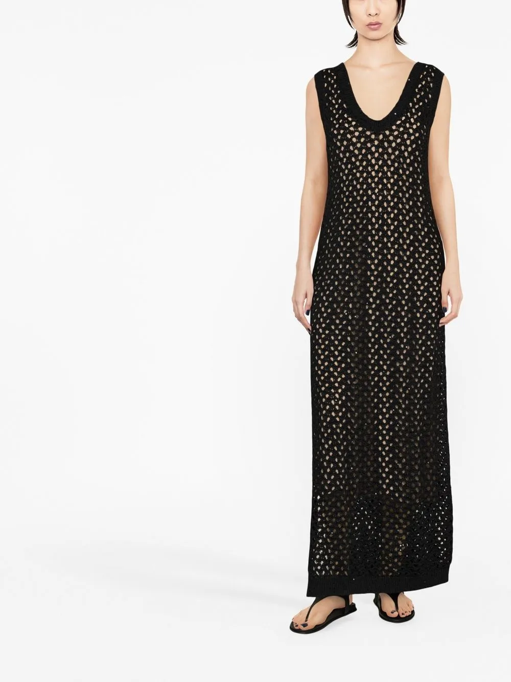 Brunello Cucinelli Crochet Sequin-embellished Maxi Dress In Black