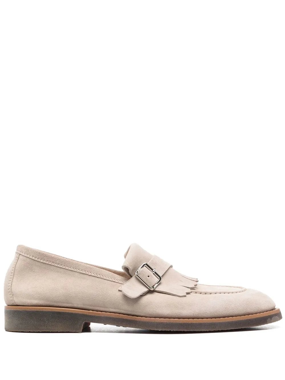 Brunello Cucinelli Tassel-panel Buckle-strap Loafers In Beige