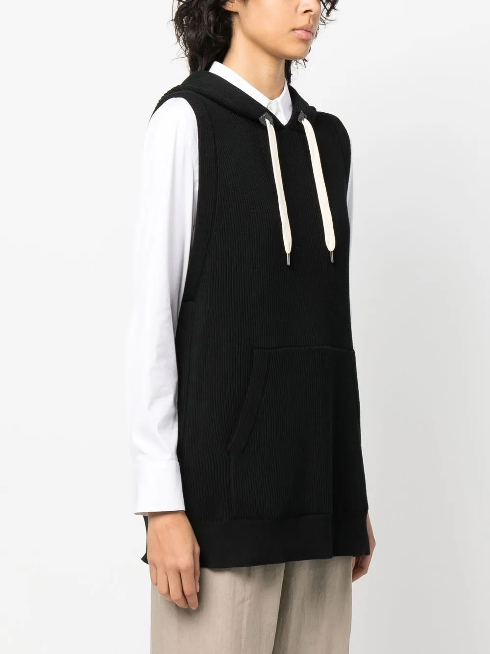 Brunello Cucinelli Ribbedknit Vest Hoodie In Black ModeSens