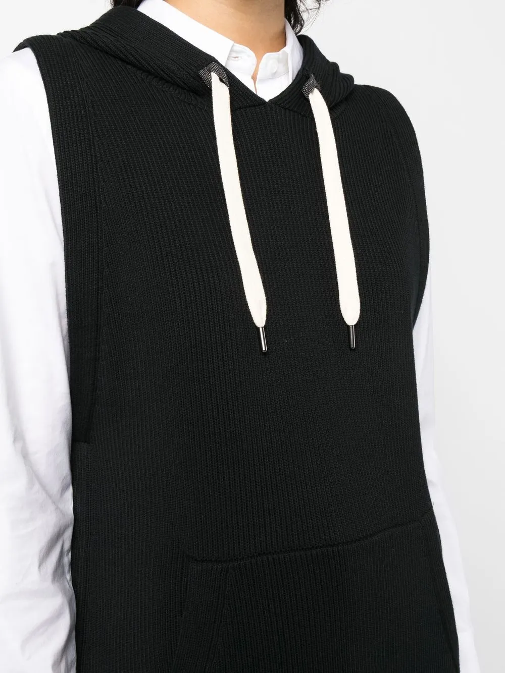 Brunello Cucinelli Ribbedknit Vest Hoodie In Black ModeSens