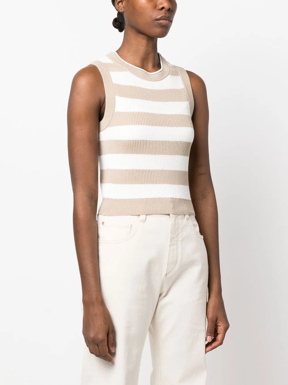 Brunello Cucinelli Striped Knitted Vest In Neutrals