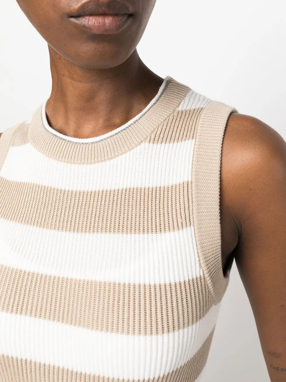 Brunello Cucinelli Striped Knitted Vest In Neutrals