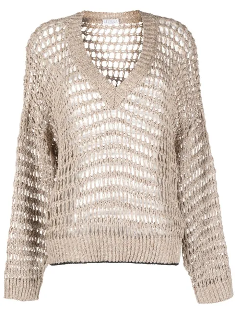 Brunello Cucinelli open-knit V-neck jumper