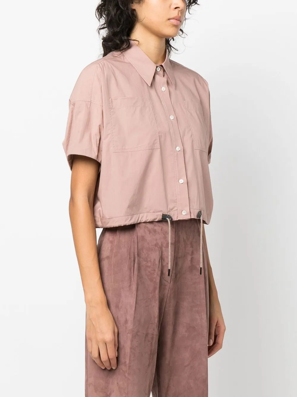 Brunello Cucinelli Drawstring Crop Top In Pink