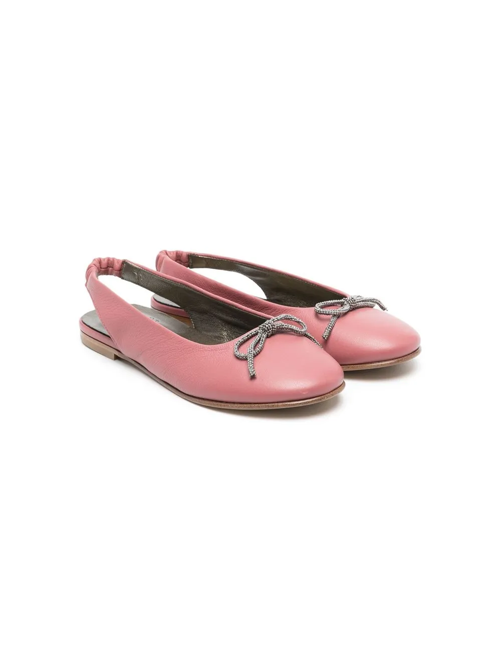 

Brunello Cucinelli Kids bow-detail leather ballerina shoes - Pink