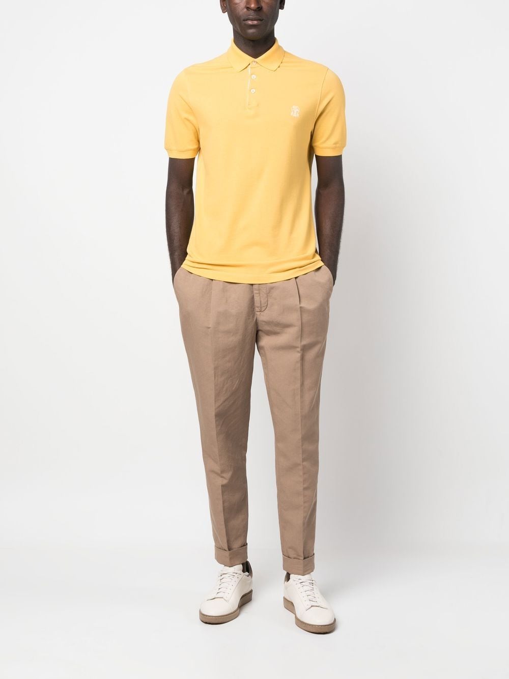 Shop Brunello Cucinelli Logo-print Polo Shirt In Yellow