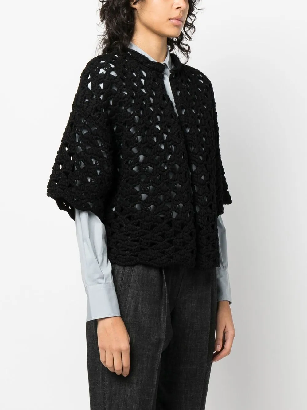 Brunello Cucinelli Open-knit Short-sleeved Cardigan In Black