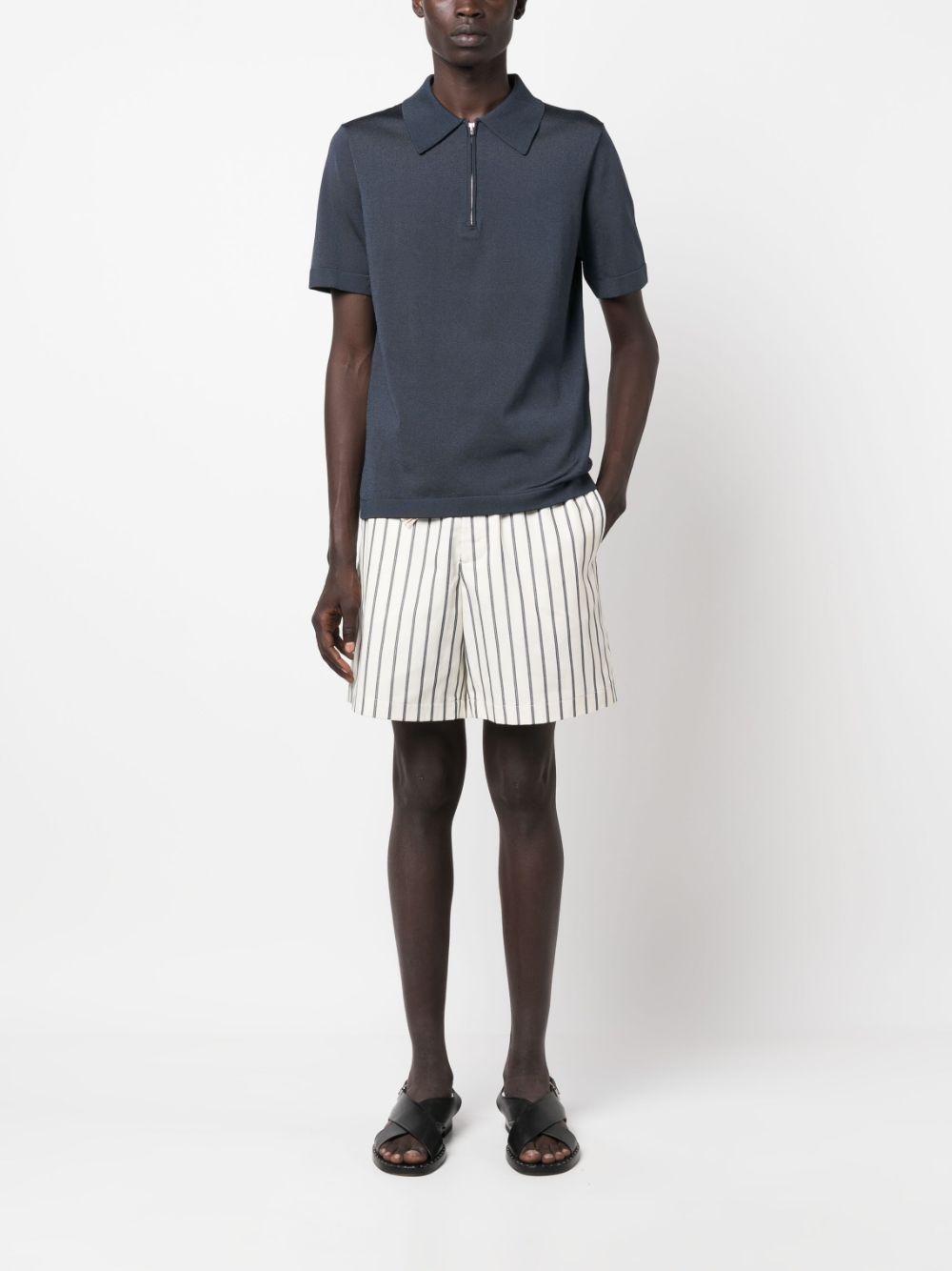 SANDRO striped drawstring cotton shorts - Beige