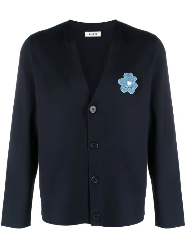 SANDRO flower-appliqué V-neck Cardigan - Farfetch