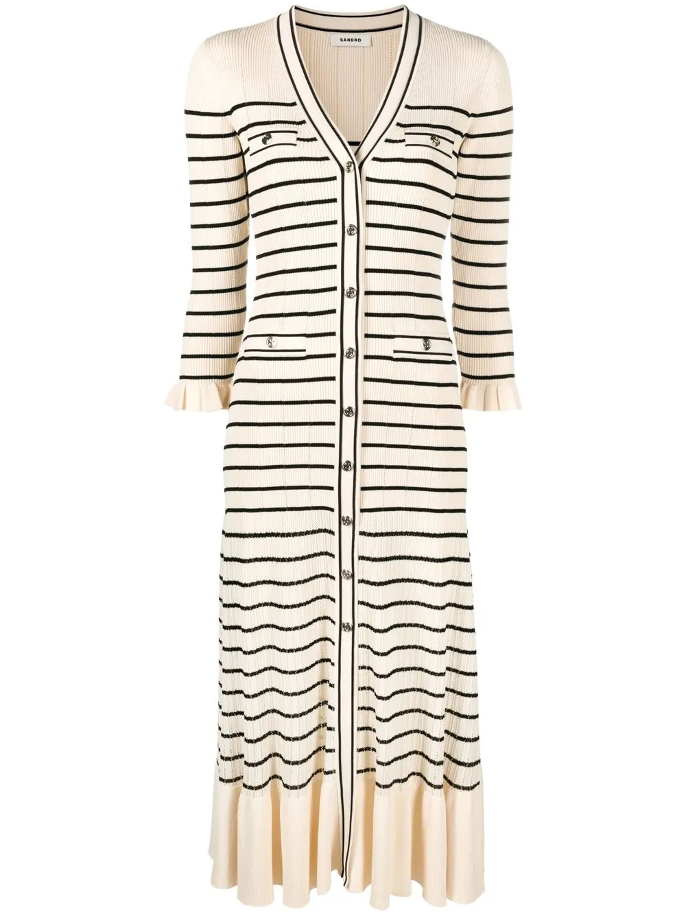 

SANDRO stripe-print V-neck midi dress - Neutrals