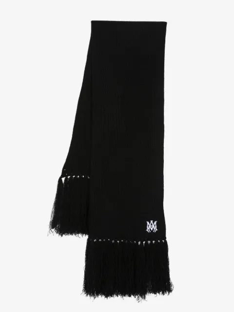 AMIRI logo-embroidered fringed cashmere scarf