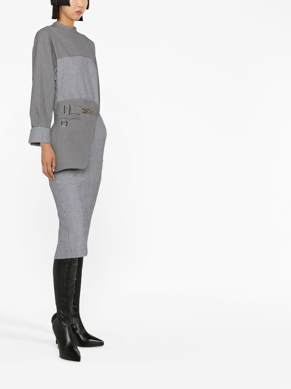 Shop Fendi Logo-buckle Panelled Midi Dress In Grau
