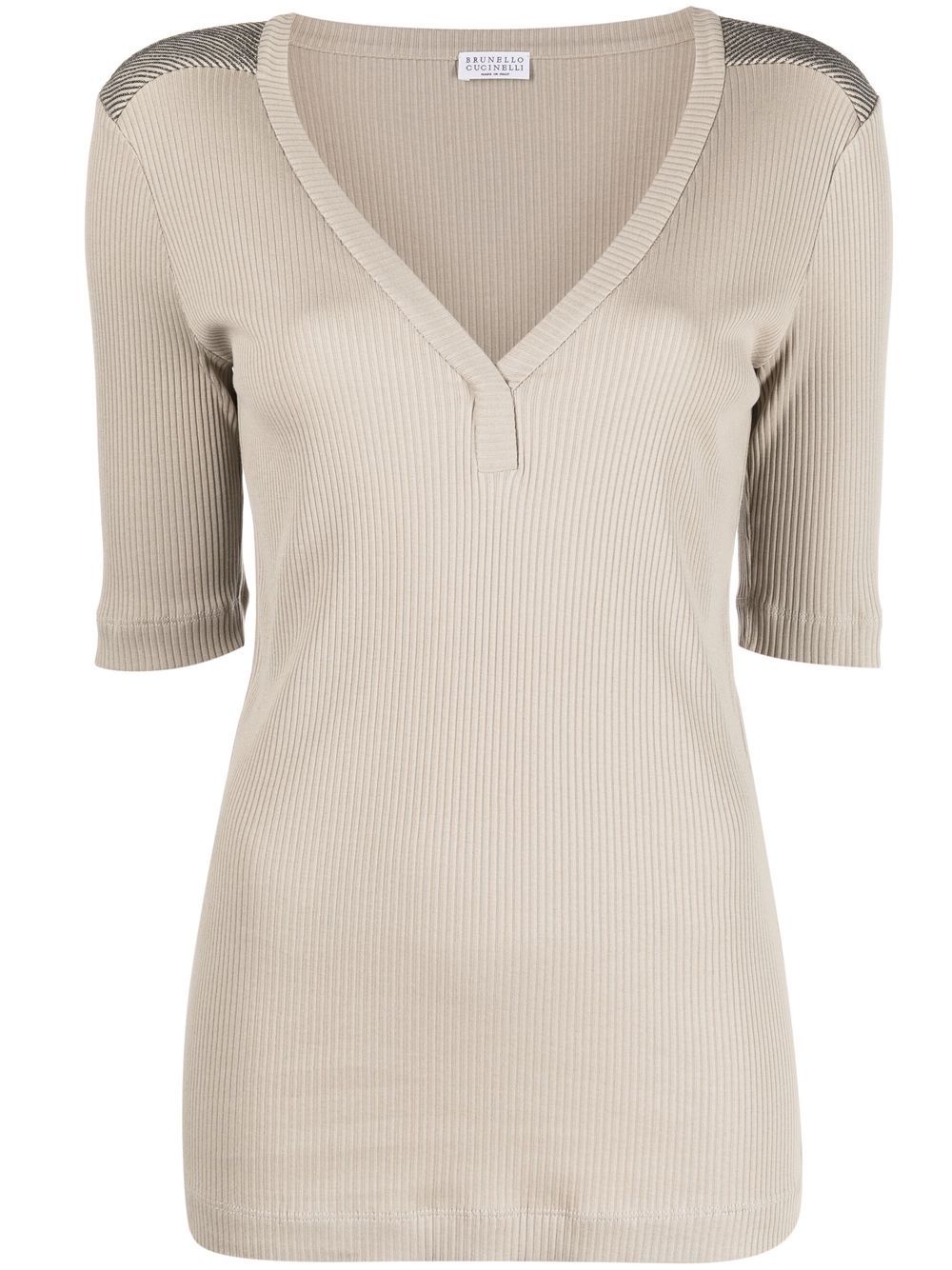 

Brunello Cucinelli ribbed V-neck T-shirt - Neutrals