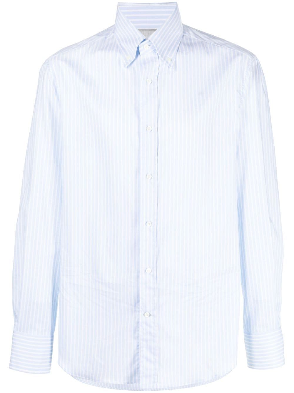 Brunello Cucinelli pinstripe long-sleeve cotton shirt - Blue