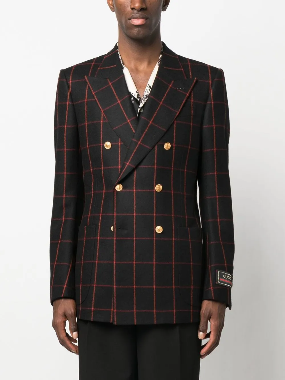 Gucci Men Double-breasted Check Blazer In Schwarz