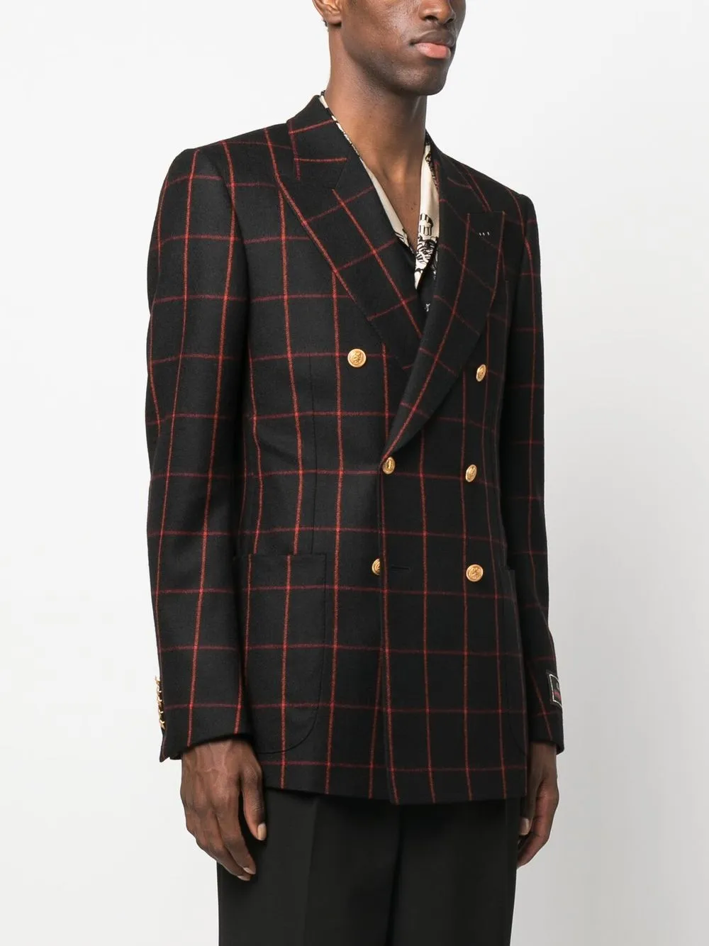 Gucci Men Double-breasted Check Blazer In Schwarz