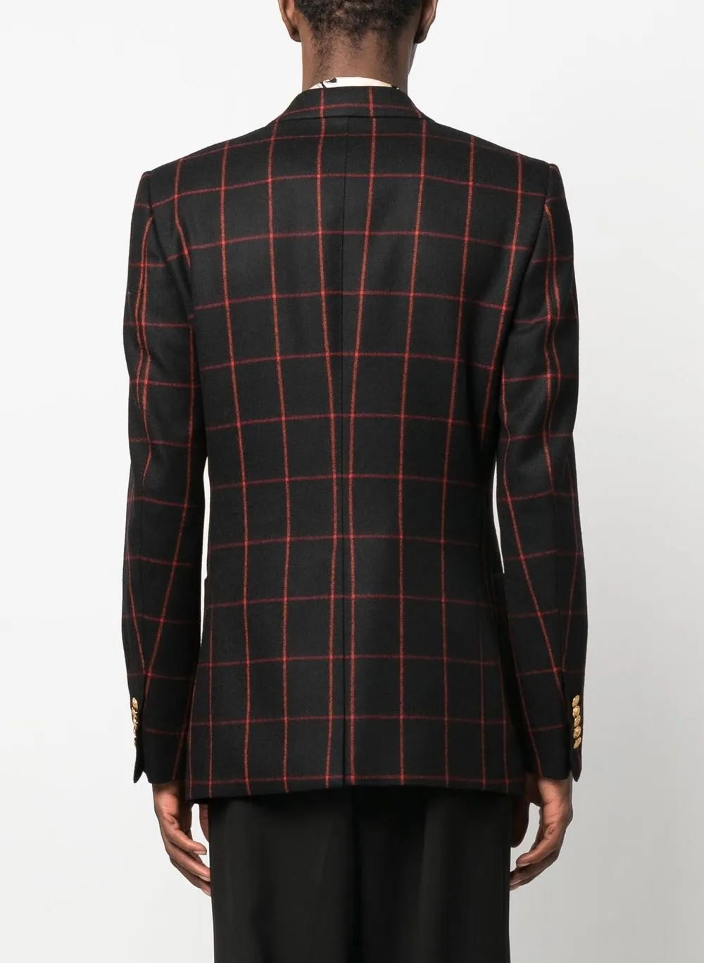Gucci Men Double-breasted Check Blazer In Schwarz