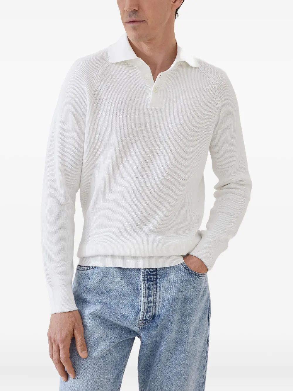  Brunello Cucinelli Knitted Polo Jumper - White 