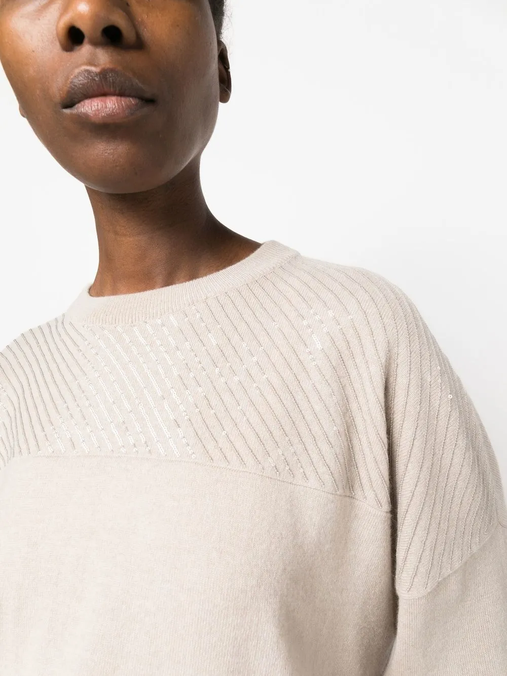 Brunello Cucinelli Sequin Cashmere Jumper In Neutrals
