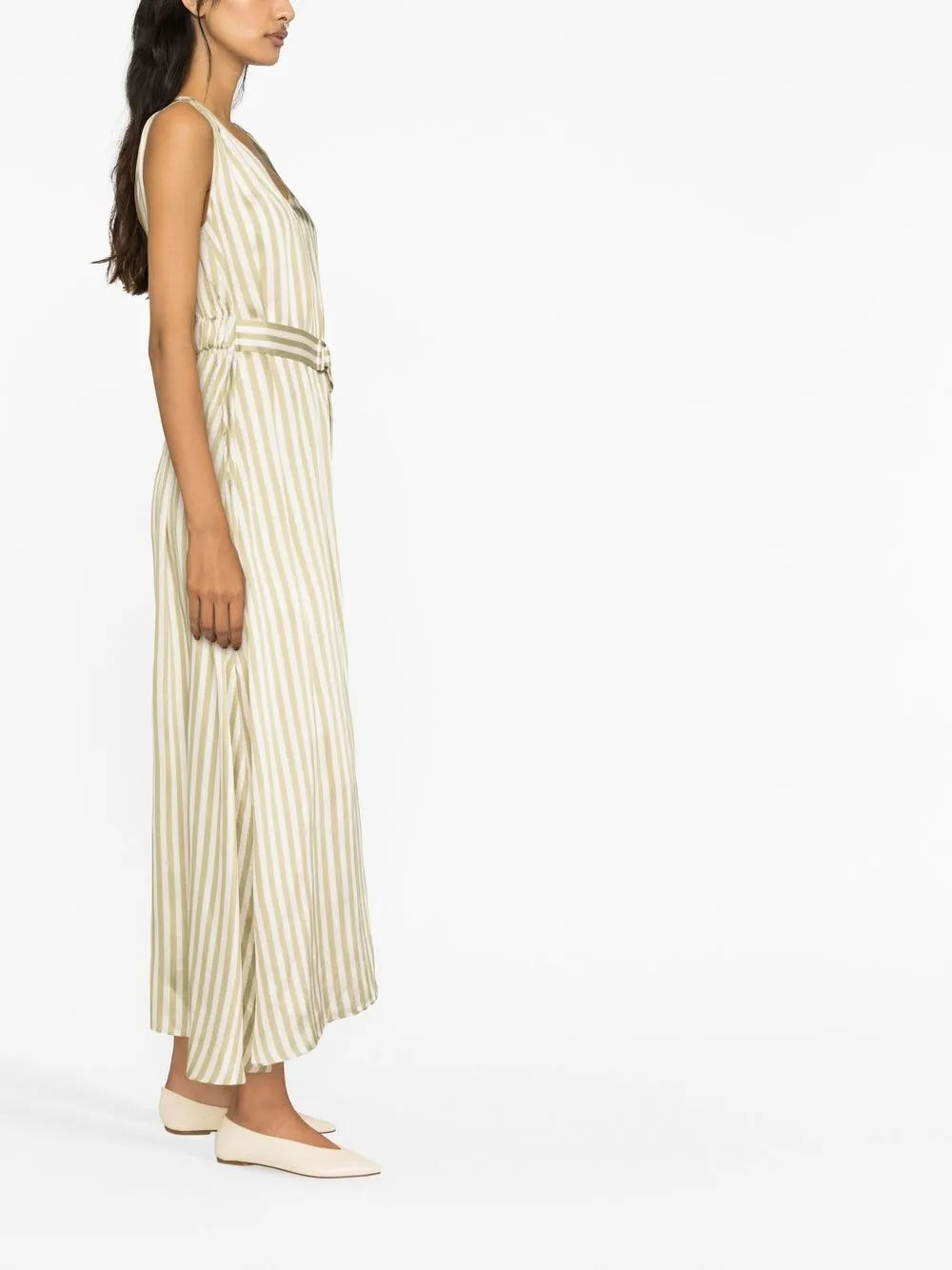Brunello Cucinelli Gestreiftes Midikleid In Green