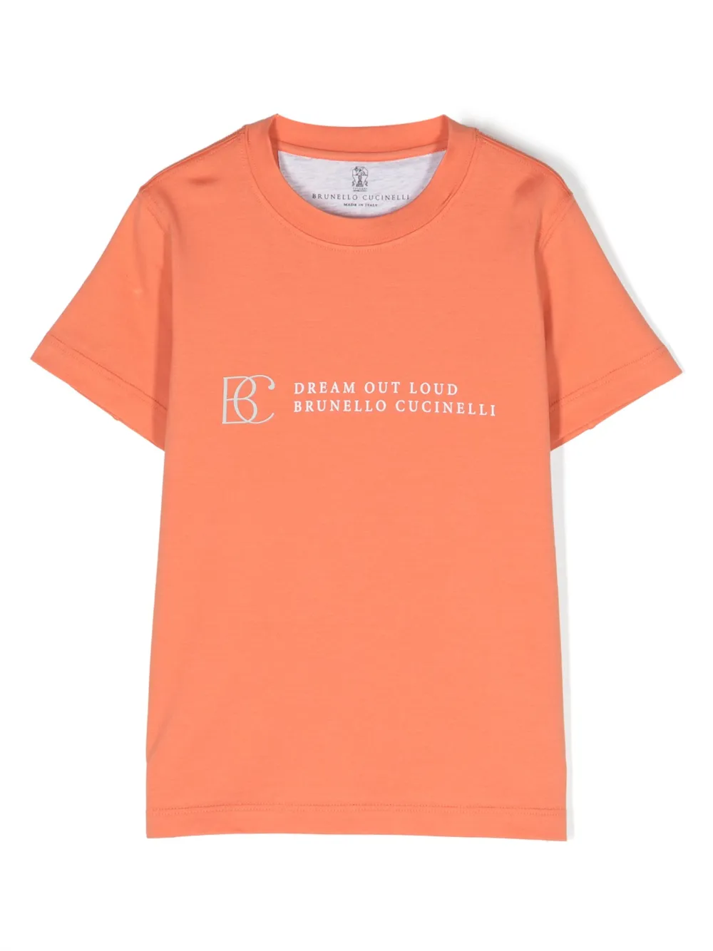 Brunello Cucinelli Kids embossed-logo cotton T-shirt - Orange