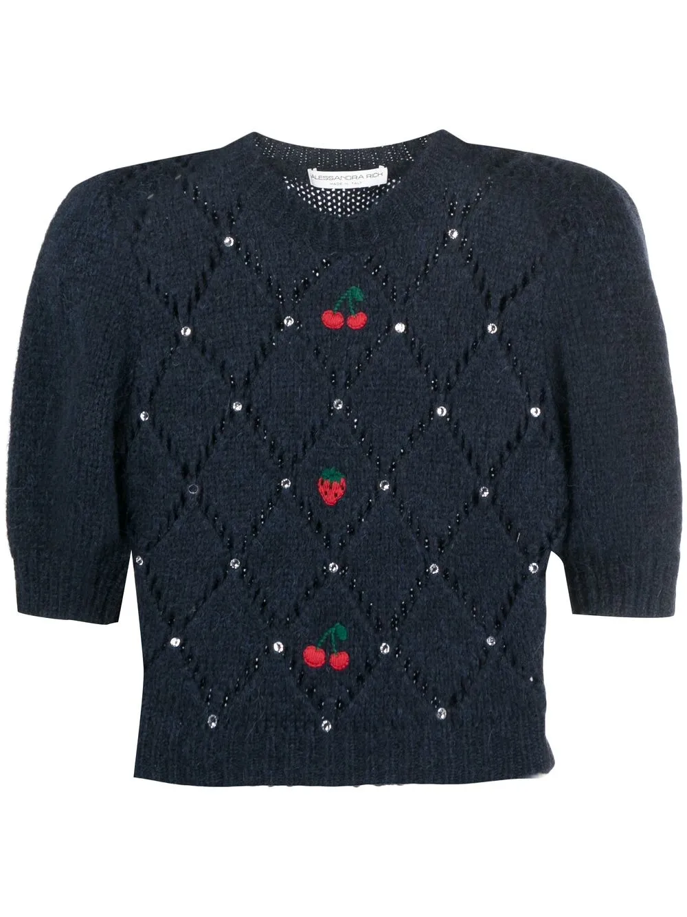 

Alessandra Rich fruit-embroidered pointelle knit jumper - Black