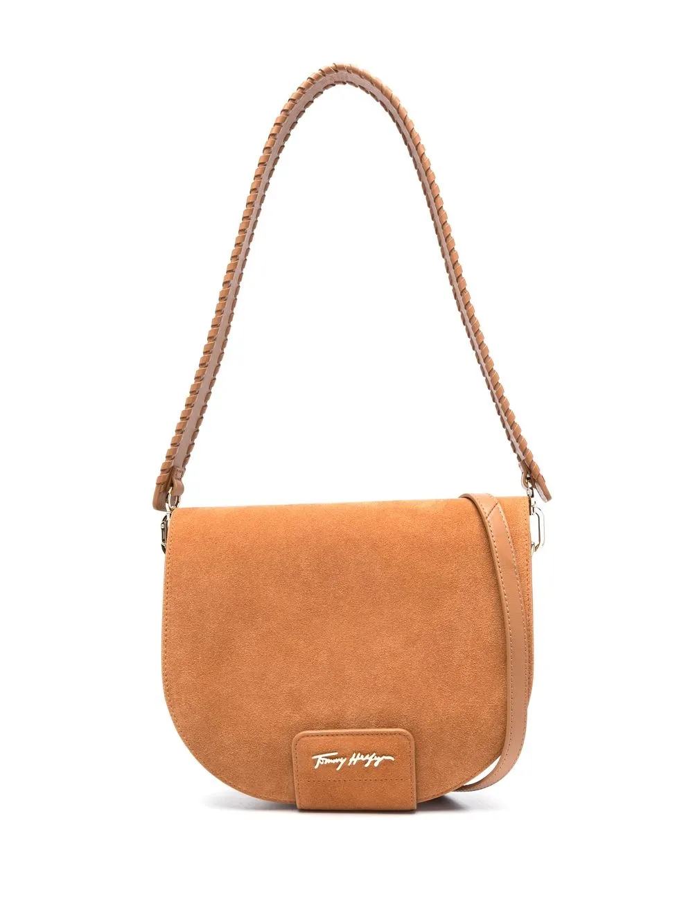 

Tommy Hilfiger logo-plaque suede shoulder bag - Brown