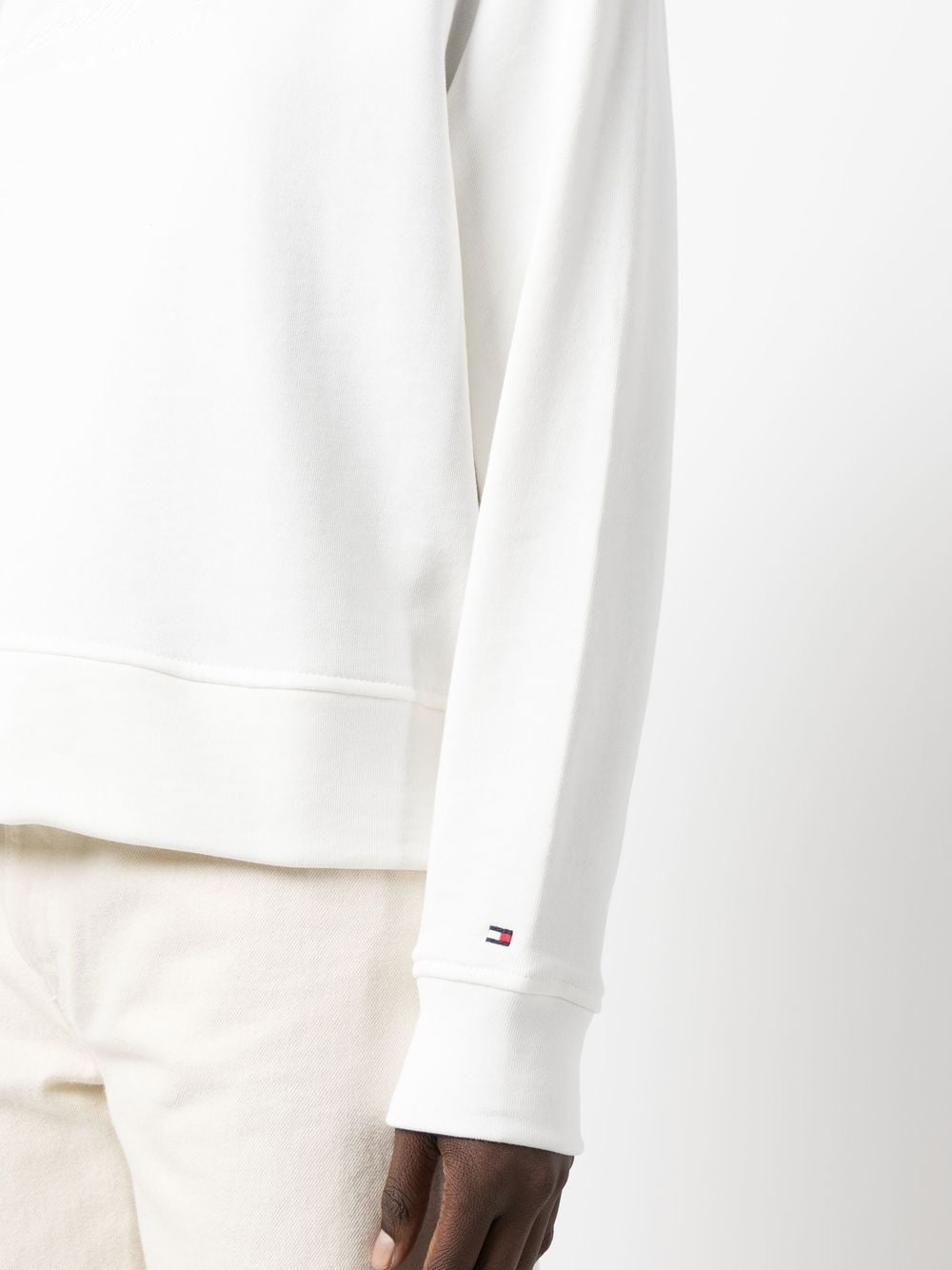Shop Tommy Hilfiger Logo-print Boat-neck Sweatshirt In 白色
