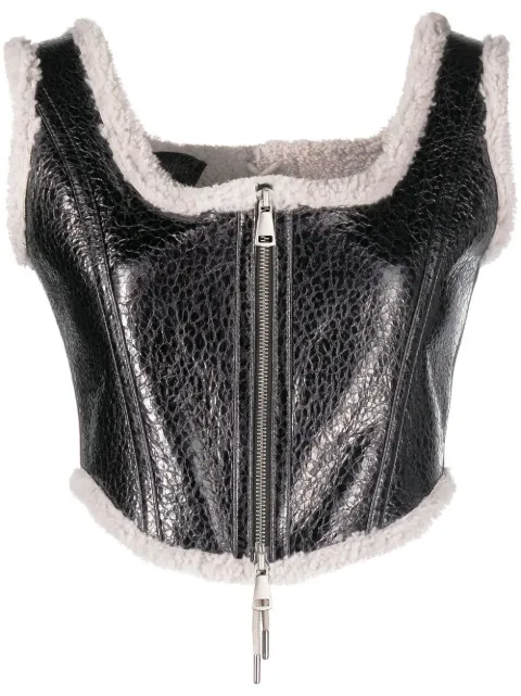 Jean Paul Gaultier shearling-trim leather bustier top