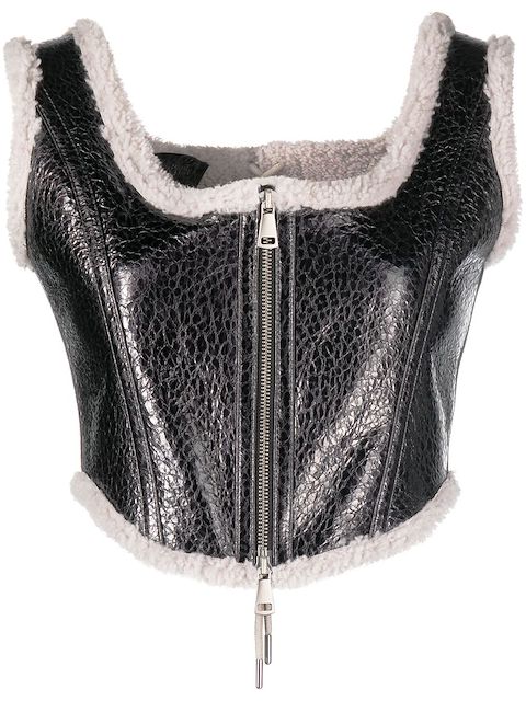 Jean Paul Gaultier shearling-trim leather bustier top
