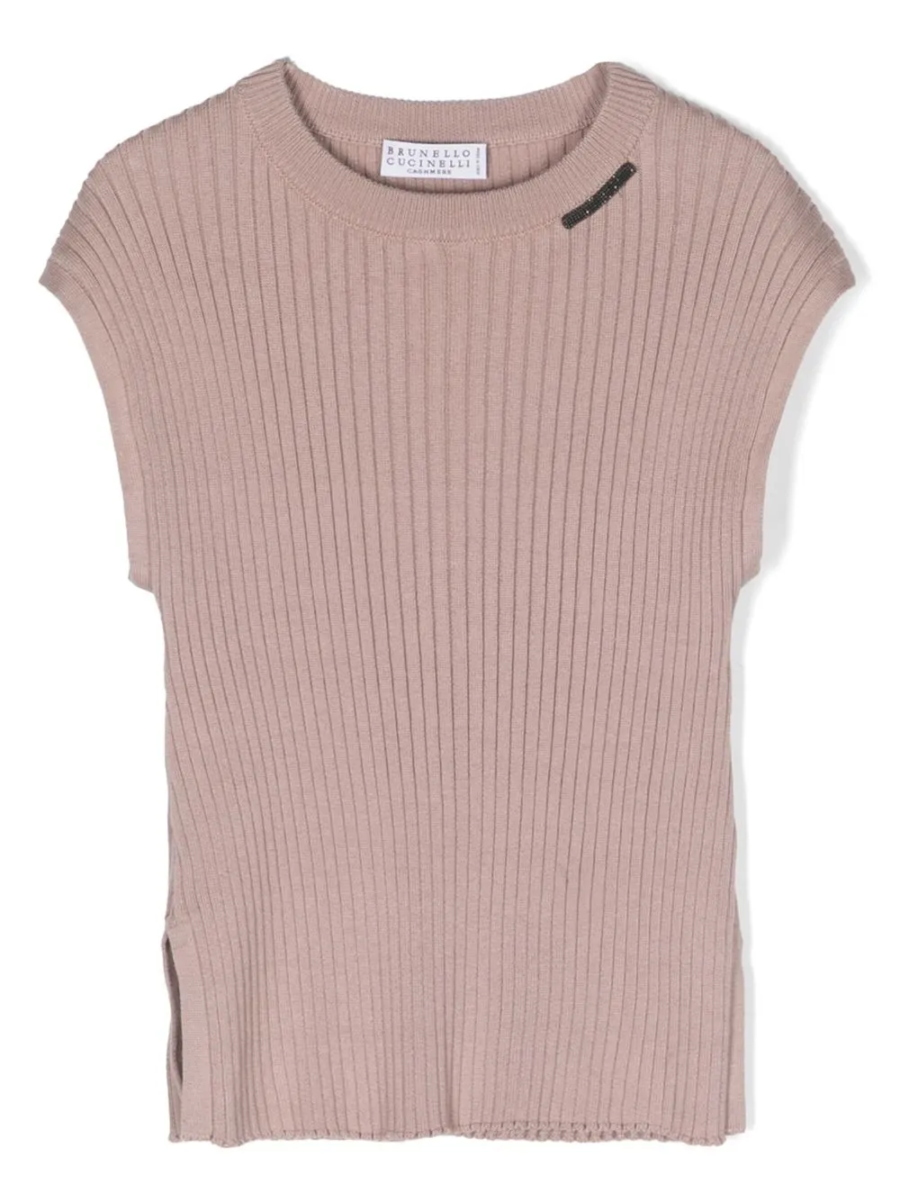 Brunello Cucinelli Kids Ribgebreid T-shirt Roze