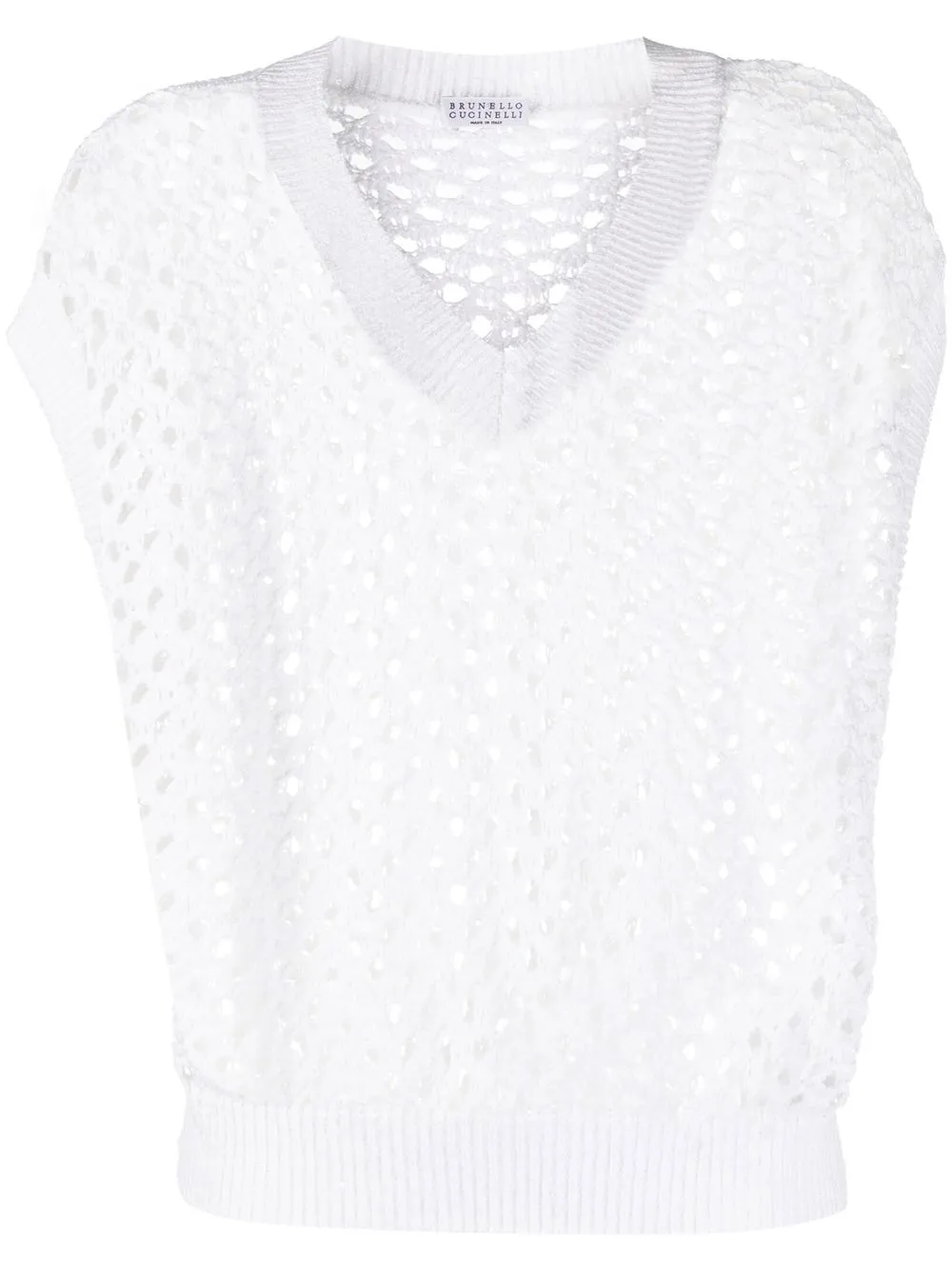 

Brunello Cucinelli open-knit V-neck vest - White