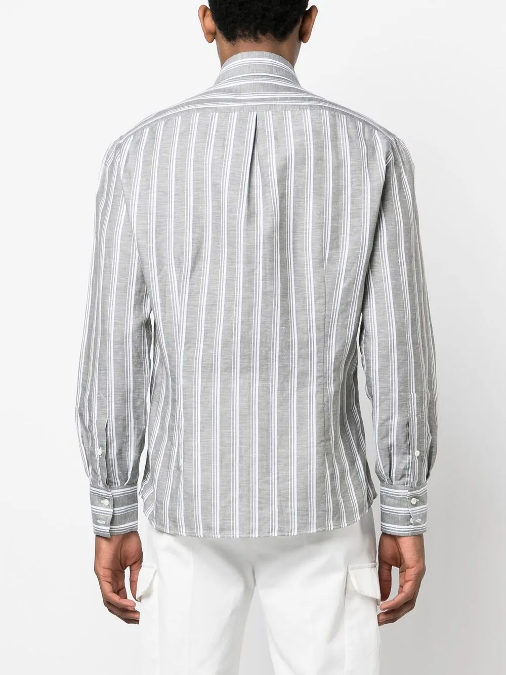 Brunello Cucinelli Striped Spread-collar Shirt In Grey