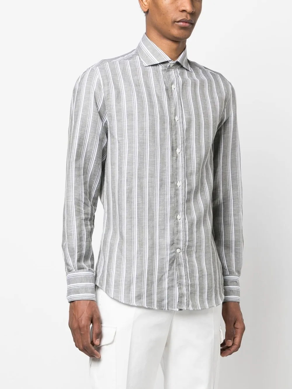 Brunello Cucinelli Striped Spread-collar Shirt In Grey