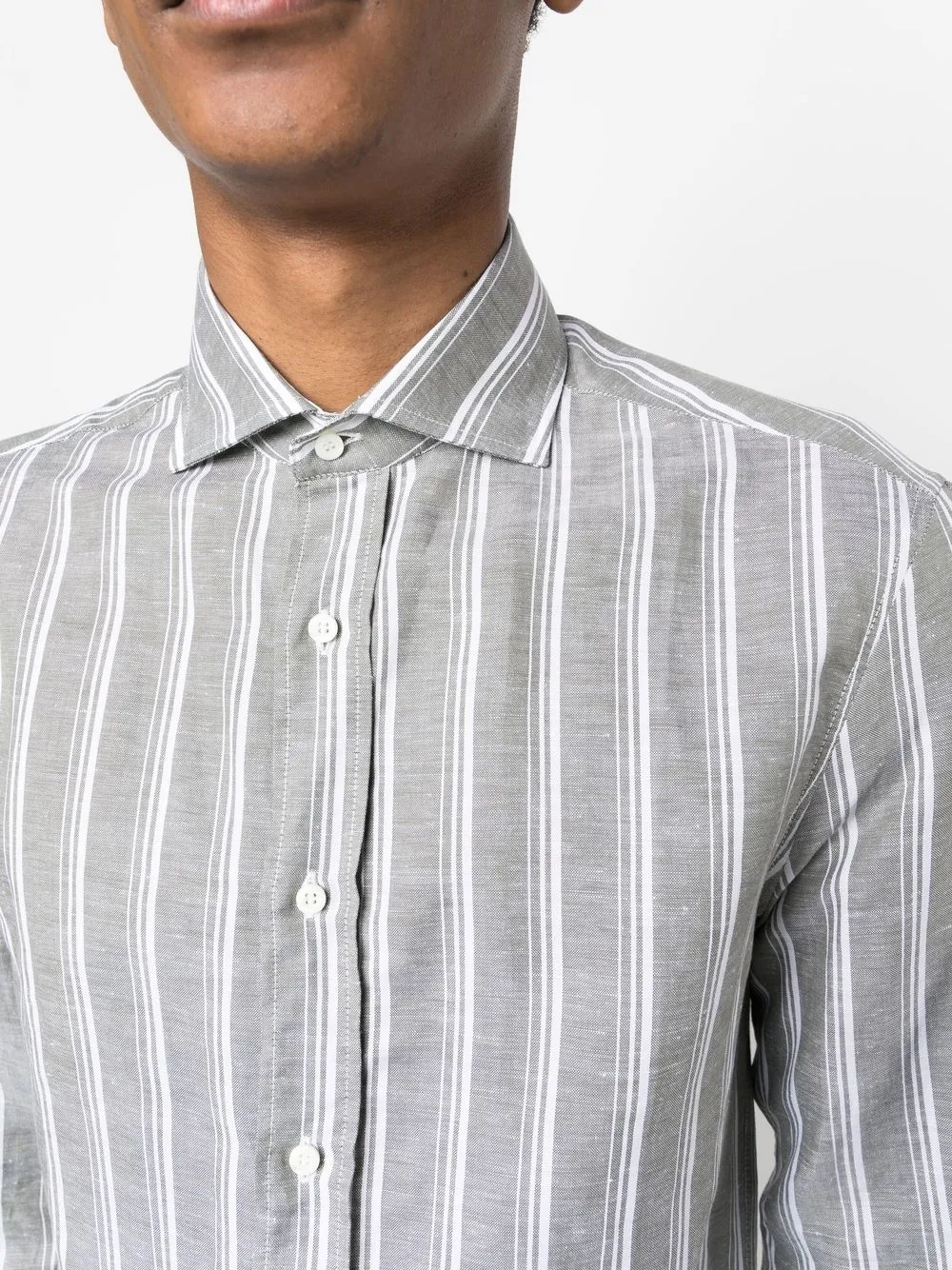Brunello Cucinelli Striped Spread-collar Shirt In Grey