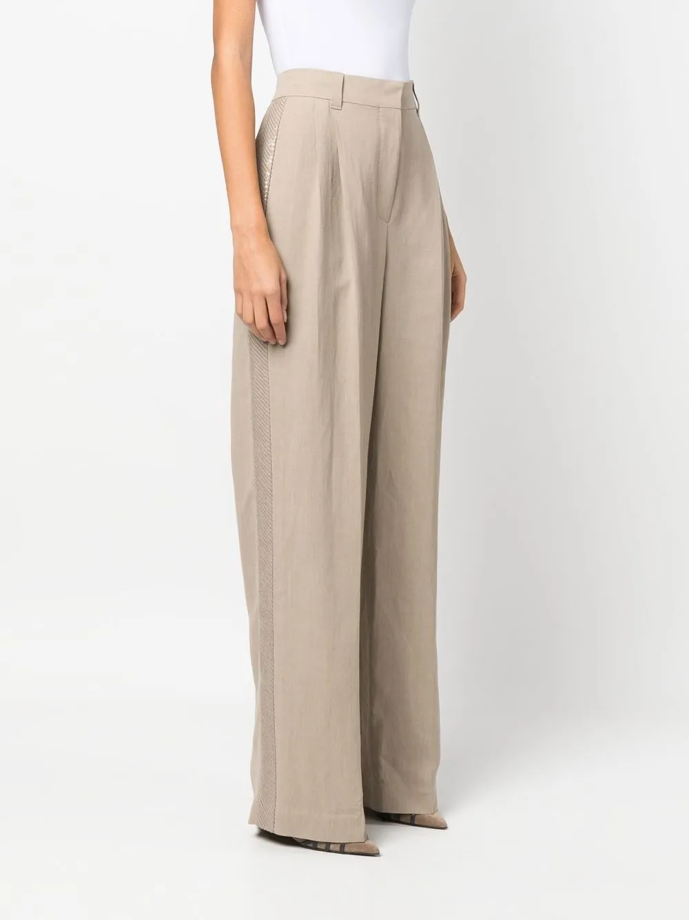 Brunello Cucinelli High-waist-hose Mit Weitem Bein In Neutrals