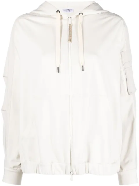 Brunello Cucinelli jersey-knit drawstring zipped hoodie