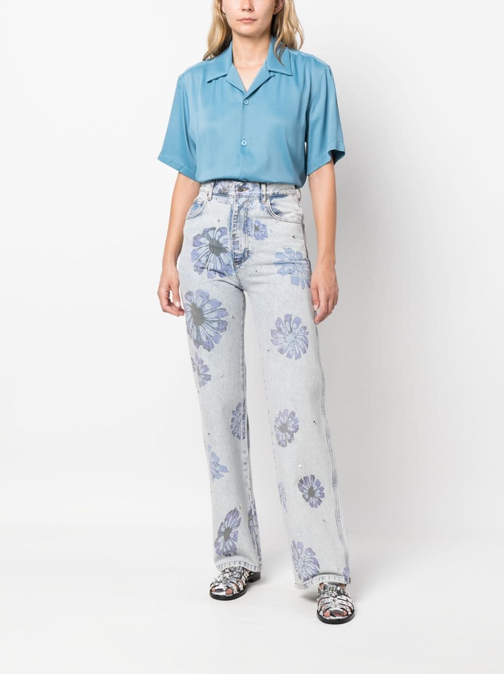 SANDRO floral-print straight-leg jeans - Blauw