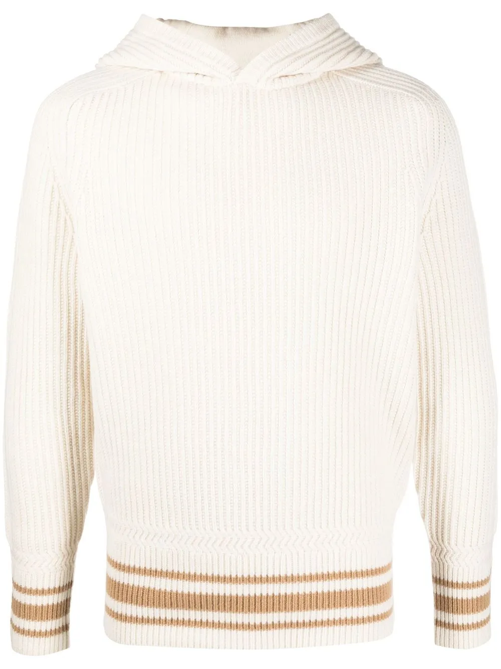 

BOSS virgin-wool ribbed-knit hoodie - Neutrals