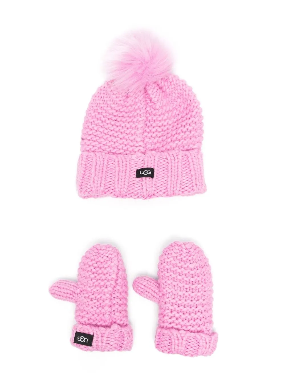 

UGG Kids chunky knit beanie and mittens set - Pink